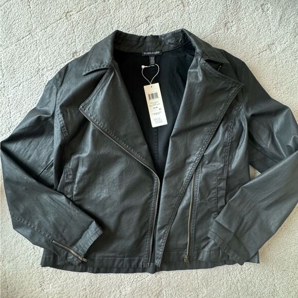 Eileen Fisher Jackets & Blazers - New Eileen Fisher Moto short zip jacket in waxed organic cotton sz M